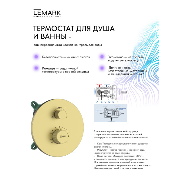 Душевая система Lemark Beluga встраиваемый золотой (LMF-8065B-BRLG)