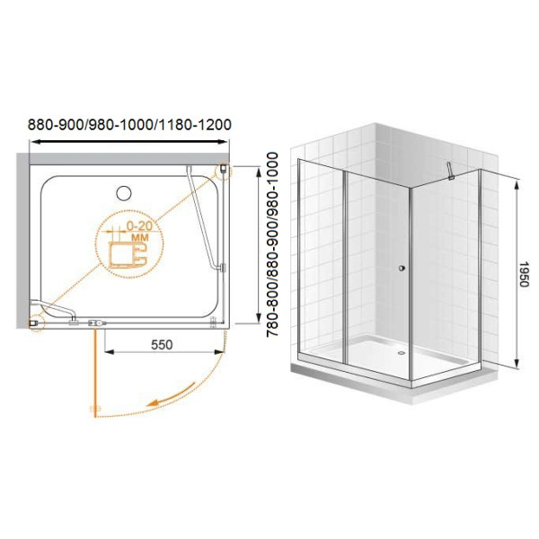 Душевой уголок Cezares Elena 120x80x195 стекло прозрачное, профиль хром (ELENA-W-AH-1-120/80-C-Cr)