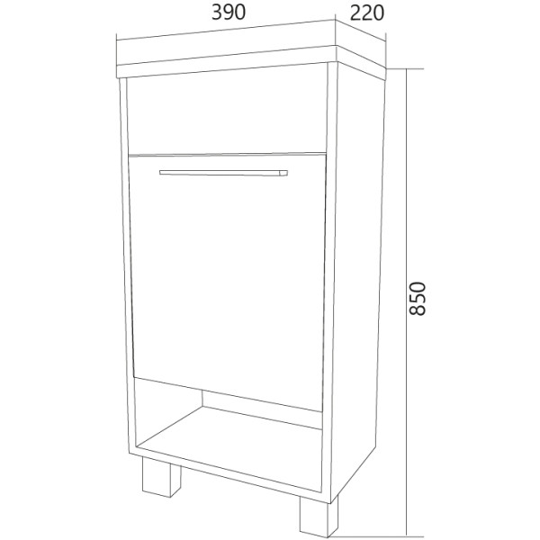 Тумба напольная 1Marka Lira 390*220*850 с раковиной, глянец белый (У85921)