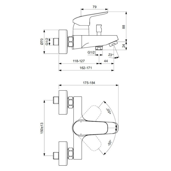 Смеситель для ванны и душа Ideal Standard Ceraflex хром (B1721AA)