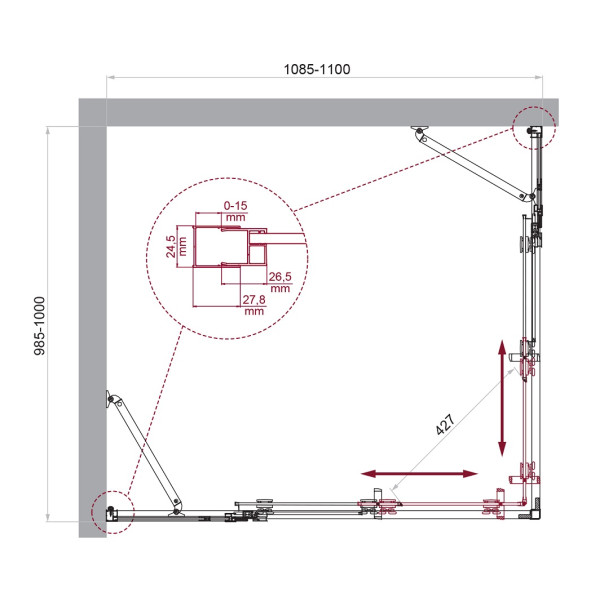 Душевой уголок BelBagno Luce 110x100x195 стекло прозрачное, профиль хром (LUCE-AH-22-110/100-C-Cr)