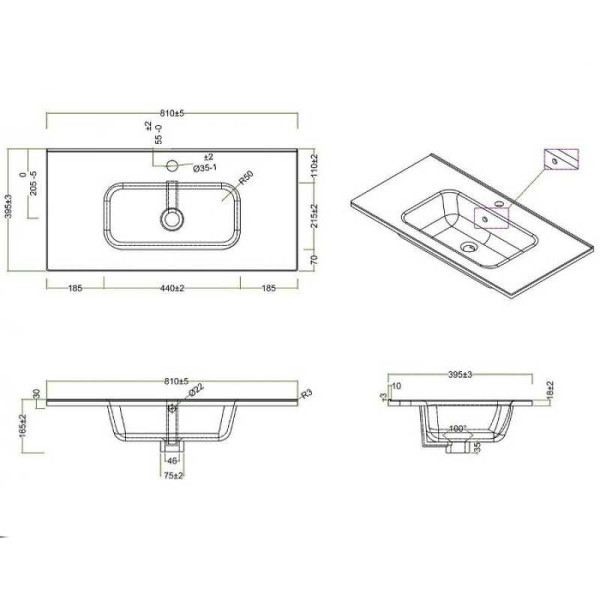 Раковина встраиваемая BelBagno 80 белая (BB800/390ETL)