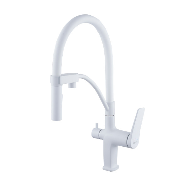 Смеситель для кухни Lemark Bronx с выводом для питьевой воды, гибкий излив белый матовый (LM3761MW) Смеситель для кухни Lemark Bronx с выводом для питьевой воды, гибкий излив белый матовый (LM3761MW)