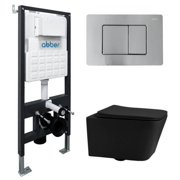 Комплект инсталляция с унитазом Abber Rechteck с клавишей хром матовый (AC1201MB-AC0105-AC0120MCH) Комплект инсталляция с унитазом Abber Rechteck с клавишей хром матовый (AC1201MB-AC0105-AC0120MCH)