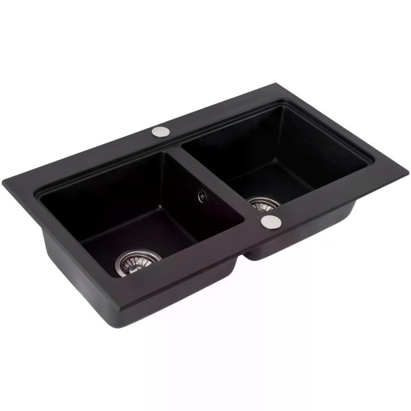 Мойка для кухни 2 чаши Rea caddy black гранит 80x46,5x19,5 черная (ZLE-00132)