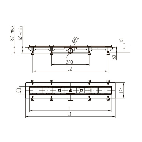 Лоток душевой 850 мм. MCH Chudej Klasik/Floor Black Edition (решетка нерж. сталь черная, боковой слив D 40) CH850KC Лоток душевой 850 мм. MCH Chudej Klasik/Floor Black Edition (решетка нерж. сталь черная, боковой слив D 40) CH850KC