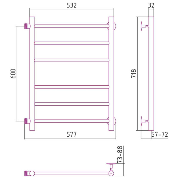 Полотенцесушитель водяной Стилье Версия-Б 600х500 (3+3) П 18 хром (00610-6050)