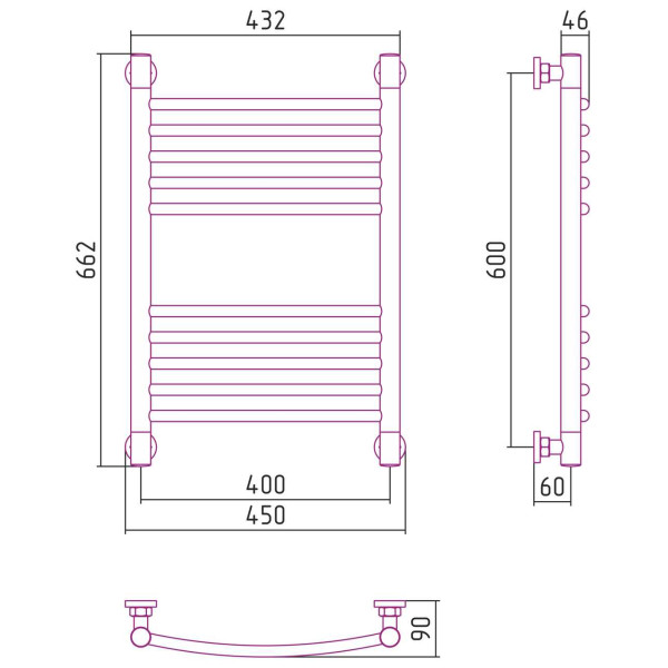 Полотенцесушитель водяной Сунержа Богема+ выгнутая 600х400 хром (00-0221-6040) Полотенцесушитель водяной Сунержа Богема+ выгнутая 600х400 хром (00-0221-6040)