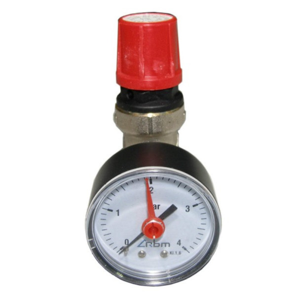 Клапан предохранительный с манометром RBM 1/2"ВН 1,5 бар (354.04.10)