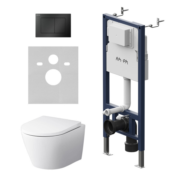 Комплект инсталляция с унитазом AM.PM PrimeFit с клав S черная матовая с подвесным унитазом X-Joy Aquaspin (IS90238.851900)