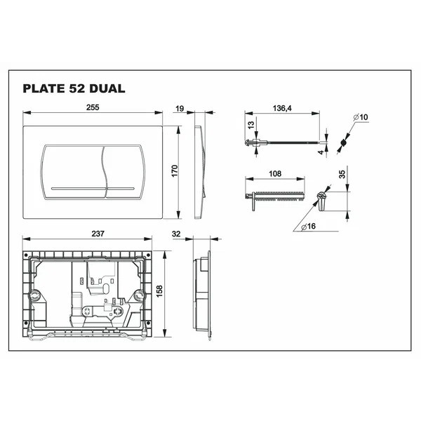 Клавиша смывная Roca Active Pl 52B хром глянец (ПЭК) (8901150B1) Клавиша смывная Roca Active Pl 52B хром глянец (ПЭК) (8901150B1)
