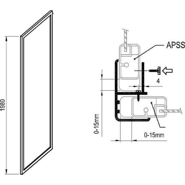 Душевое ограждение Ravak Supernova APSS-90 90x198 стекло рифленое, профиль белый (940701R211)