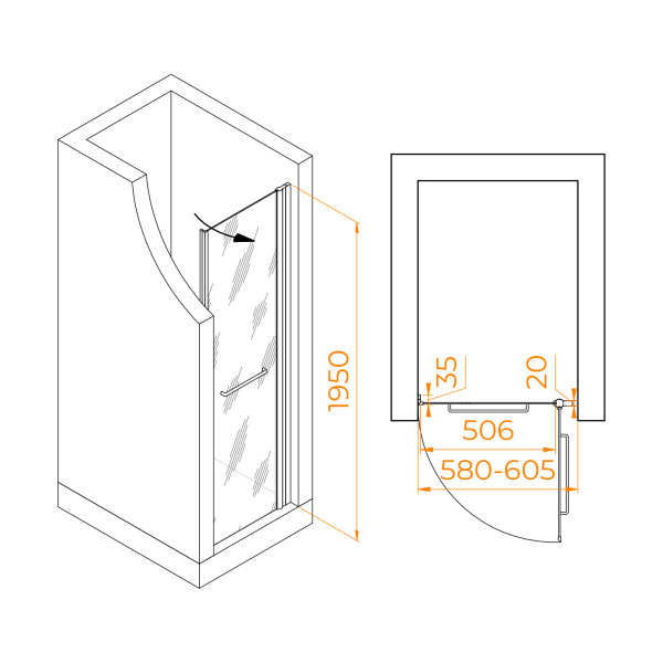 Душевая дверь RGW PA-103B 60x195 стекло матовое-сатинат, профиль черный (020810306-24)