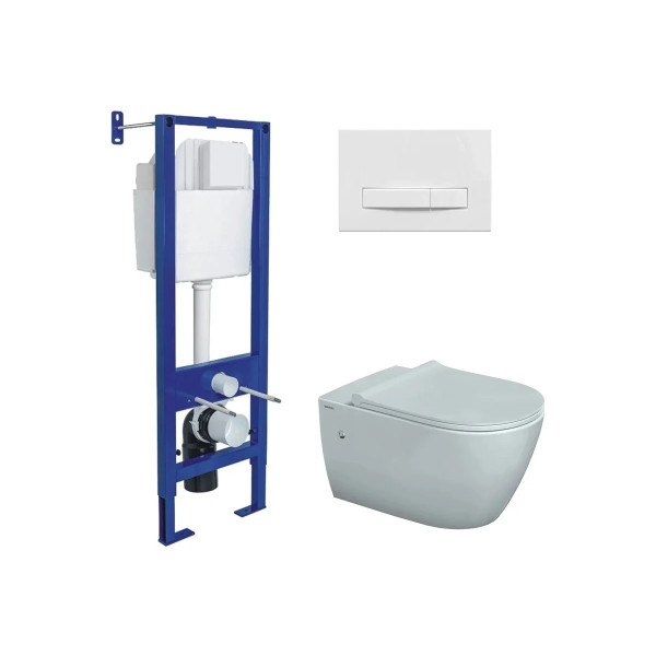 Комплект инсталляция с унитазом Berges Atom Line кнопка белая, унитаз Mascon Rimless, сиденье с soft-close (043352) Комплект инсталляция с унитазом Berges Atom Line кнопка белая, унитаз Mascon Rimless, сиденье с soft-close (043352)