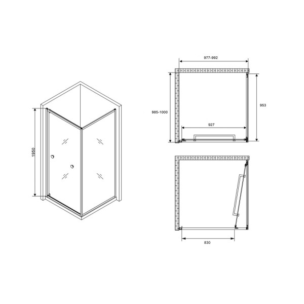 Душевой уголок Abber Diamant 100x195x100 стекло прозрачное, профиль хром (AG0A100)