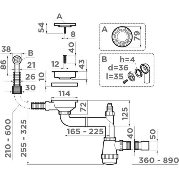 Сифон для мойки Omoikiri WK-1-R-GB графит (4956916)