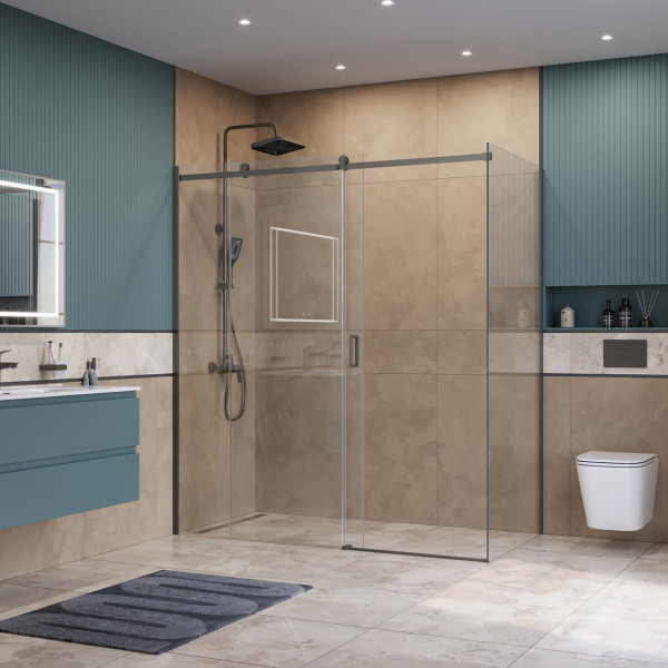 Душевой уголок BelBagno Soft Close-2 180x100x200 стекло прозрачное, профиль оружейная сталь матовая (SOFT_CLOSE-2-AH-1-180/100-C-GM)