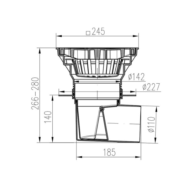 Трап канализационный MCH с боковым сливом и с воротником D110-250 чугун (замок) Трап канализационный MCH с боковым сливом и с воротником D110-250 чугун (замок)
