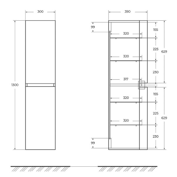 Пенал подвесной Cezares Vague 30x130 Rovere sbiancato (54850)