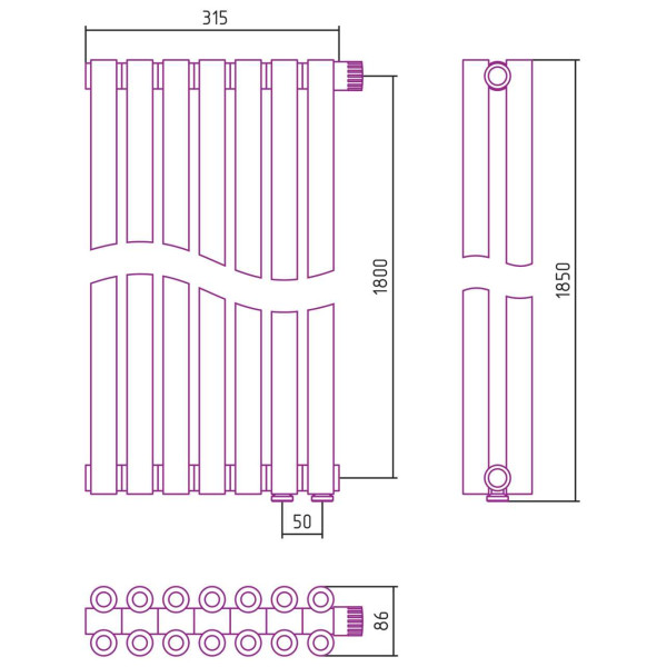 Дизайн-радиатор Сунержа Эстет-00 EU50 1800*315 7 секций белый (12-0322-1807)