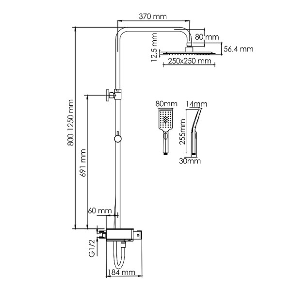 Душевая система WasserKRAFT черная (A114.255.130.CB Thermo)