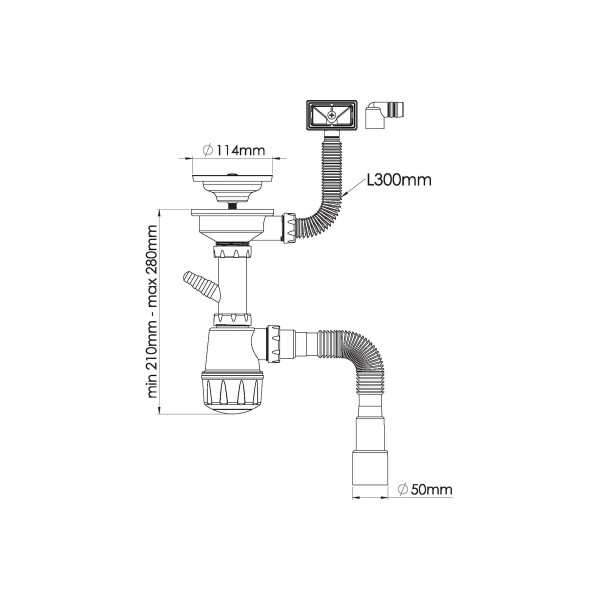 Сифон 32 мм бутылочный Nova с разборным выпуском 1 1/4"х64 мм с гибкой трубой 1 1/4"х40/50 (1052)