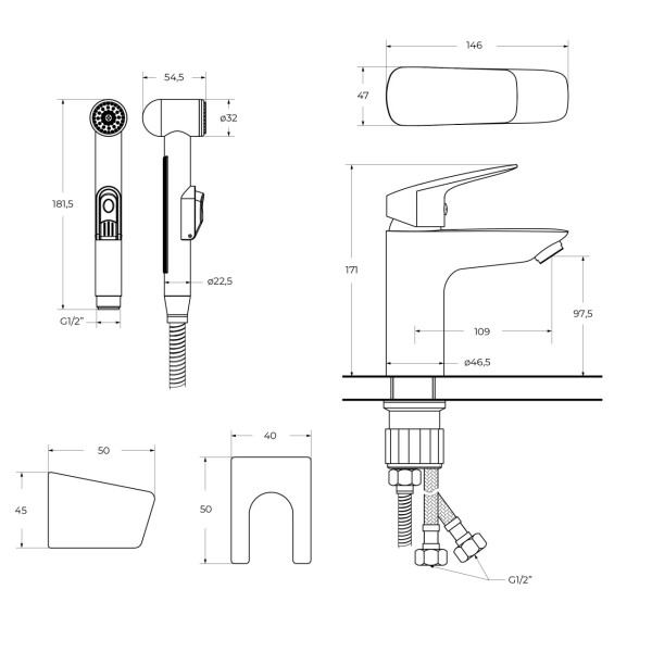 Смеситель для раковины с гигиеническим душем BelBagno (DUE-LVM/HGN-CRM-W0)