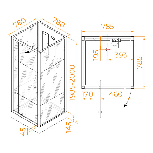 Душевая кабина RGW AN-207 80x80x200 стекло прозрачное, профиль белый (411320788-95)