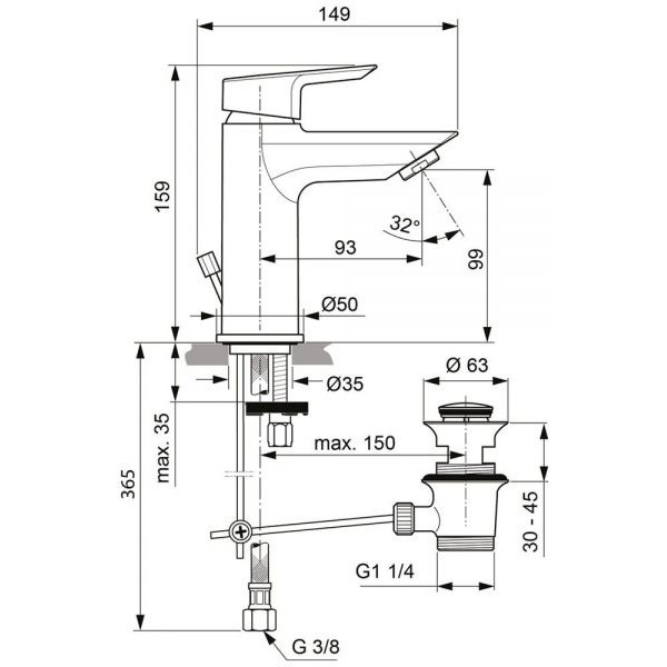 Смеситель для раковины Ideal Standard Tesi (A6557AA)