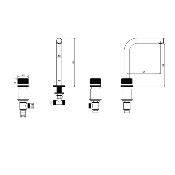 Смеситель для раковины на 3 отв.Boheme Stick GM (графит) (152-GM.3) Смеситель для раковины на 3 отв.Boheme Stick GM (графит) (152-GM.3)