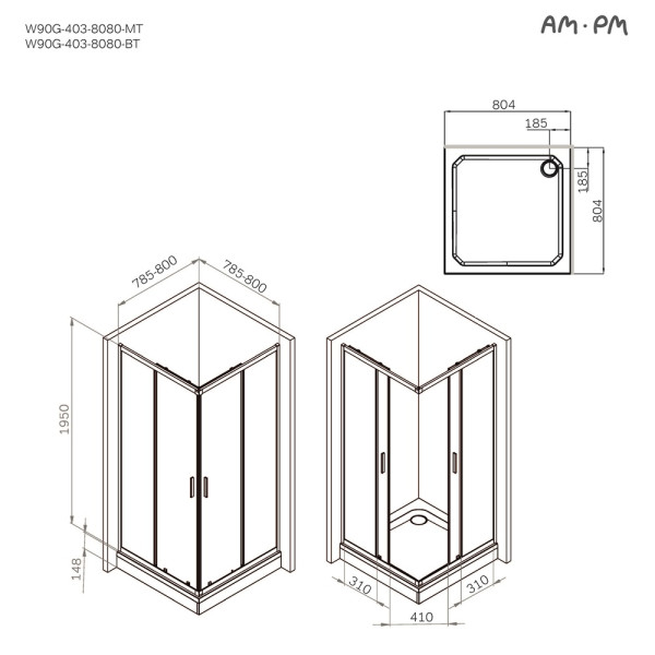 Душевой уголок AM.PM Gem 80x80x195 стекло прозрачное, профиль хром матовый (W90G-403-8080-MT) Душевой уголок AM.PM Gem 80x80x195 стекло прозрачное, профиль хром матовый (W90G-403-8080-MT)