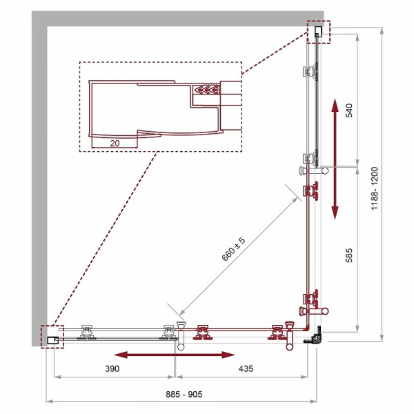 Душевой уголок BelBagno Uno-195 120x90x195 стекло рифленое, профиль черный (UNO-195-AH-2-120/90-P-NERO)