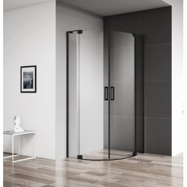 Душевой уголок Cezares Slider 90x90x195 стекло прозрачное, профиль черный (SLIDER-R-2-90/100-C-NERO)