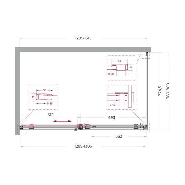 Душевой уголок BelBagno Soft Close-2 130x80x200 стекло прозрачное, профиль оружейная сталь матовая (SOFT_CLOSE-2-AH-1-130/80-C-GM)
