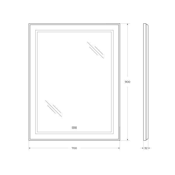 Зеркало BelBagno 700x32x900 в алюминиевой раме со встроенным светильником сенсорным выключателем и подогревом (SPC-KRAFT-700-900-LED-TCH-WARM)