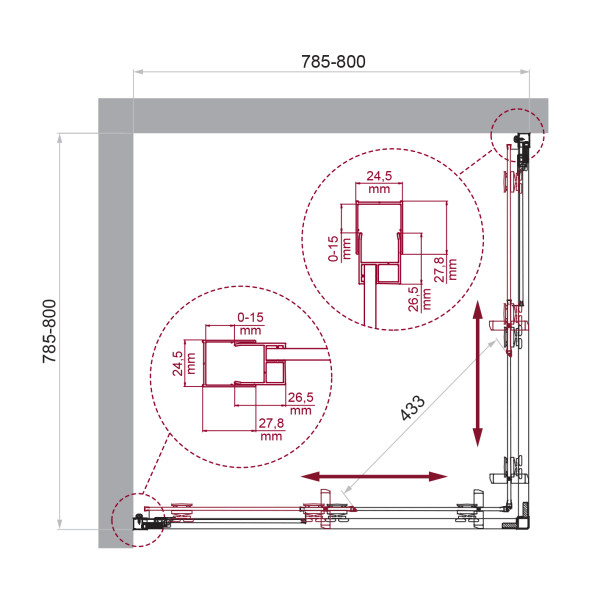 Душевой уголок BelBagno Luce 80x80x195 стекло прозрачное, профиль золото глянцевое (LUCE-A-2-80-C-ORO)