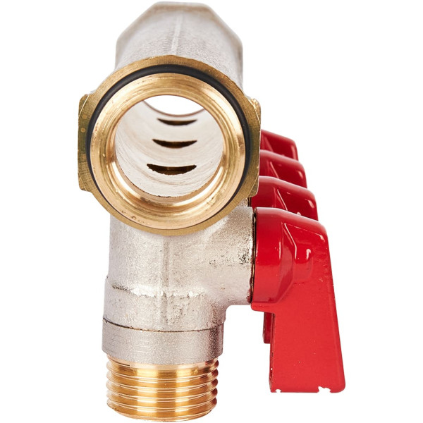 Коллектор 4 отвода с шаровыми клапанами 3/4"x1/2"(16) Stout (никель, красные ручки) (SMB-6210-341204)