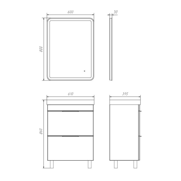 Тумба напольная Comforty Дуэт 610x860x395 дуб темно-коричневый матовый с раковиной (00-00018648)