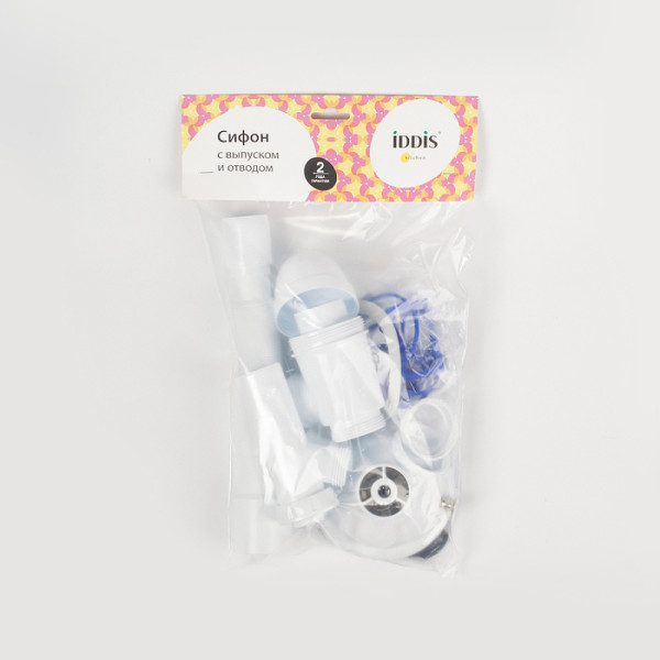 Сифон для мойки Iddis с выпуском 3 1/2" с переливом и отводом Kitchen Line (S11UPS0i84)