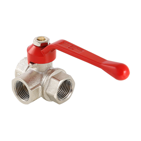 Кран 3/4" шаровый трёхходовой T-порт Valtec (красная ручка) VT.361.N.05 Кран 3/4" шаровый трёхходовой T-порт Valtec (красная ручка) VT.361.N.05
