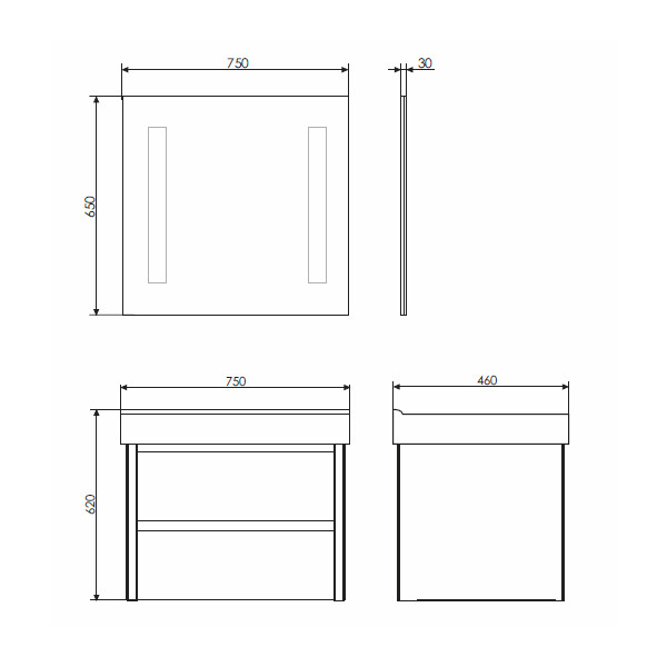 Тумба подвесная Comforty Верона 750x620x460 дуб белый матовый с раковиной (00-00001438)