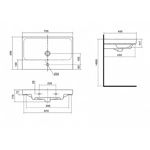 Тумба-умывальник Aquaton Оливия 70 Дуб веллингтон/1WH501628 Раковина Адриана 70 (1A2543K0OLVG0)