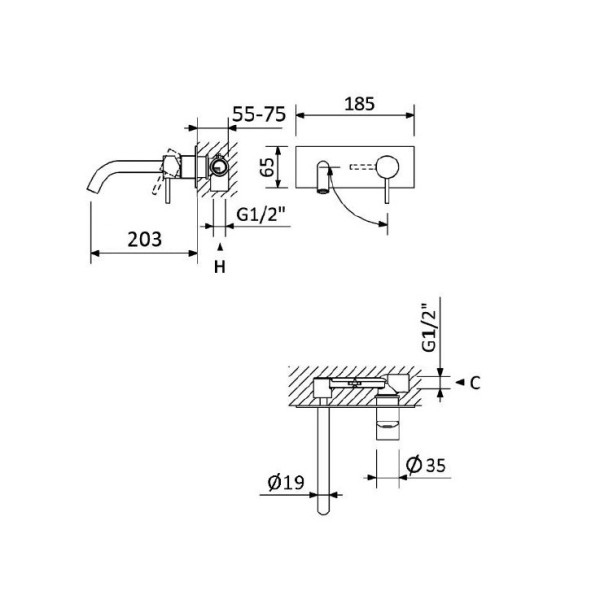 Смеситель для раковины встраиваемый Cezares Leaf хром (LEAF-BLI1-20-L-01-W0) Смеситель для раковины встраиваемый Cezares Leaf хром (LEAF-BLI1-20-L-01-W0)