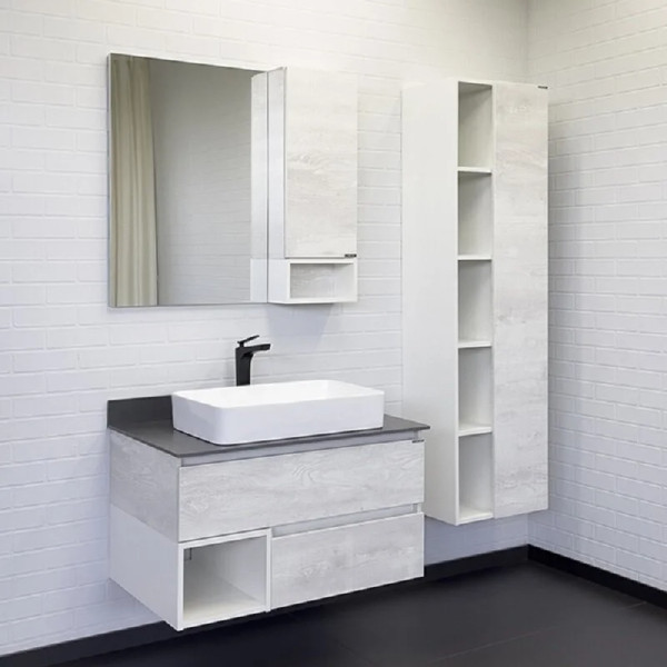 Тумба подвесная с раковиной Comforty Прага 900x520x630 дуб белый/графит (00-00014425)
