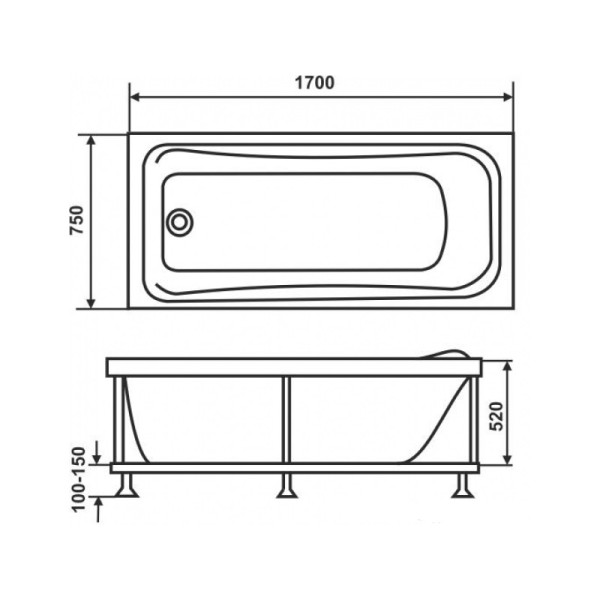 Ванна акриловая Eurolux Карфаген 170x75 Ванна акриловая Eurolux Карфаген 170x75