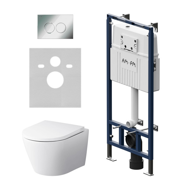 Комплект инсталляция с унитазом AM.PM MasterFit с клавишей L глянц хром c унитазом Sense FlashClean с сиденьем soft-close (IS100151.741701)