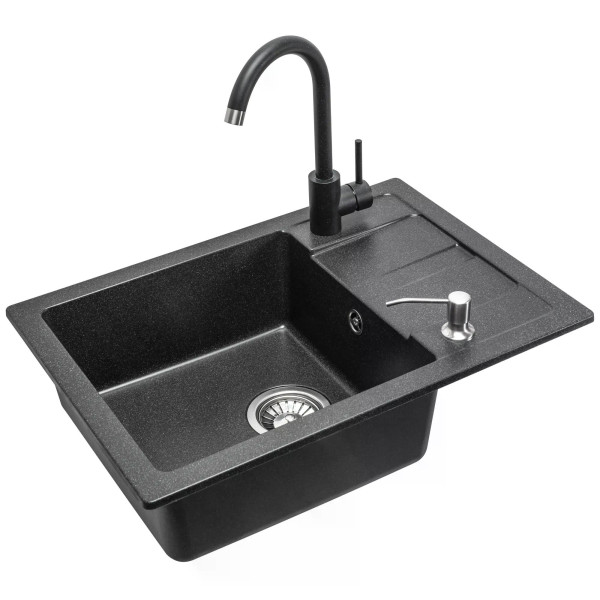 Мойка для кухни Rea nils black Nakrapiany 5W1 гранит 62x44x16 черная с вкраплением (ZLE-00100)