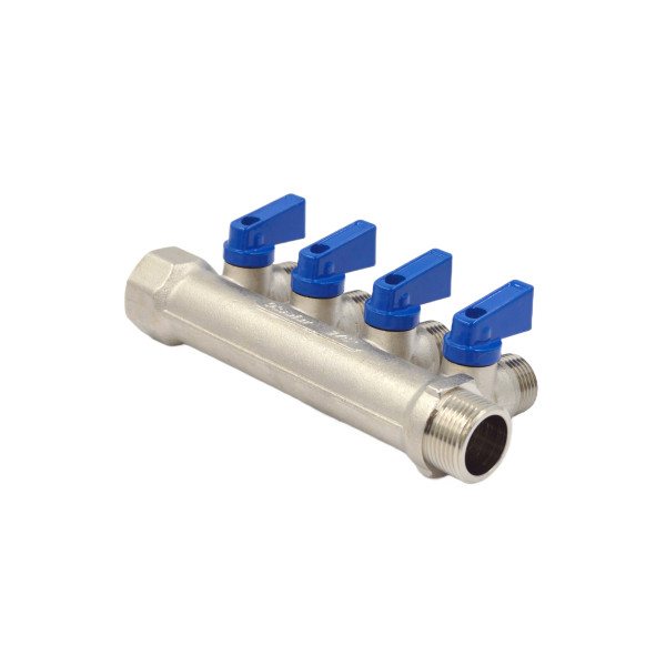 Коллектор 4 отвода с шар. клапанами 3/4х1/2"(16) Okseler (никель) (oks00403)