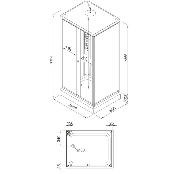 Душевая кабинаTriton Квадро 100x80 стекло прозрачное полосы, профиль белый полосы (DK263)