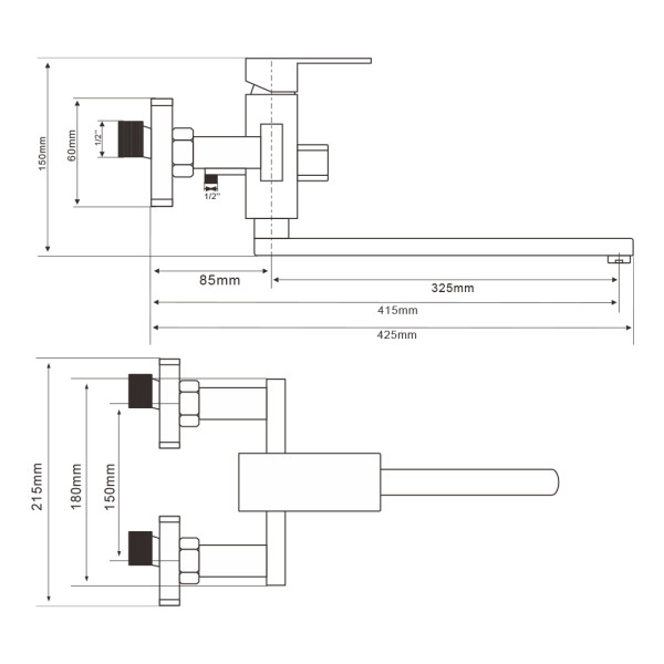 Смеситель для ванны и душа Wesnaart Kubus с длинным изливом хром (KUB13-320) Смеситель для ванны и душа Wesnaart Kubus с длинным изливом хром (KUB13-320)